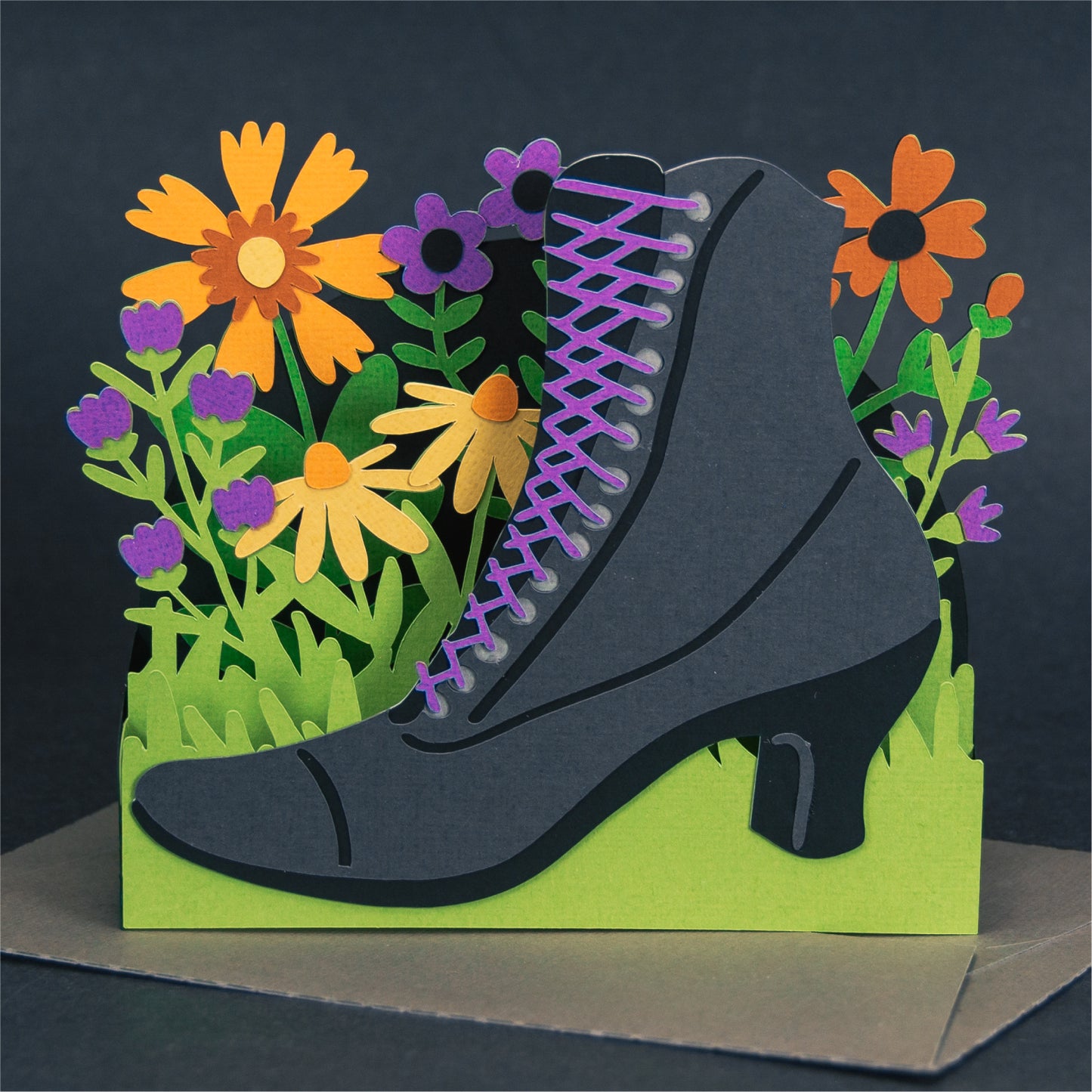 Witchy Boot with Flowers Card - 3D Halloween SVG