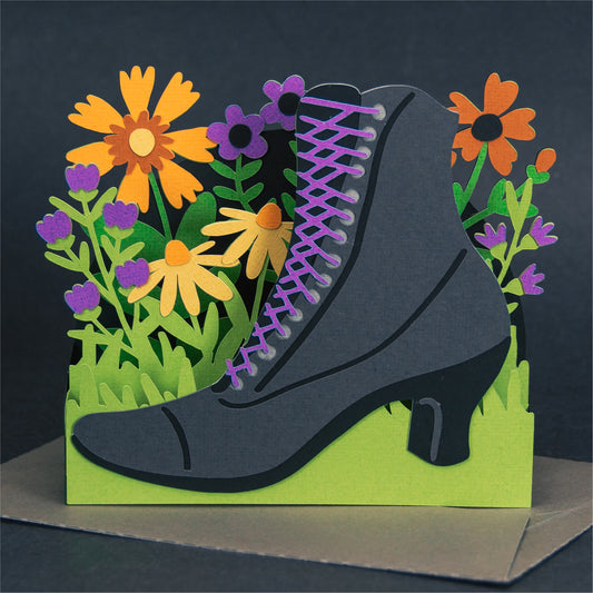 Witchy Boot with Flowers Card - 3D Halloween SVG