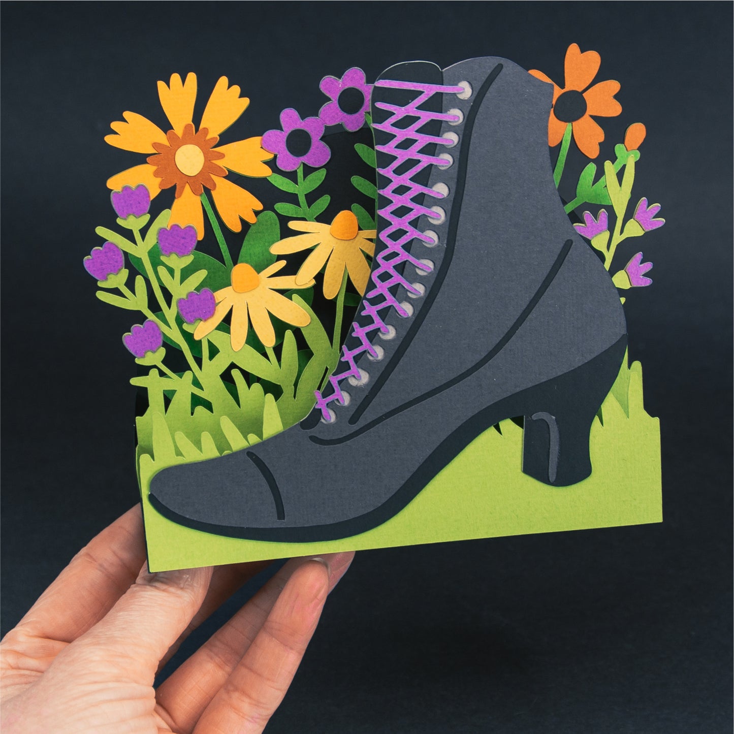 Witchy Boot with Flowers Card - 3D Halloween SVG