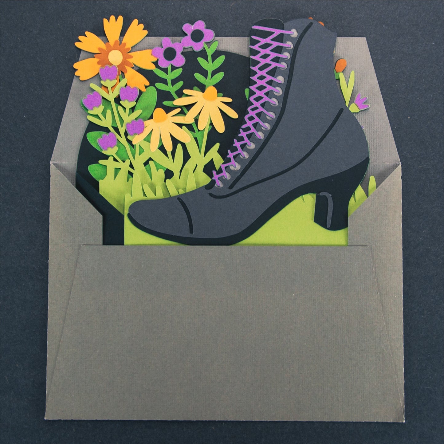 Witchy Boot with Flowers Card - 3D Halloween SVG