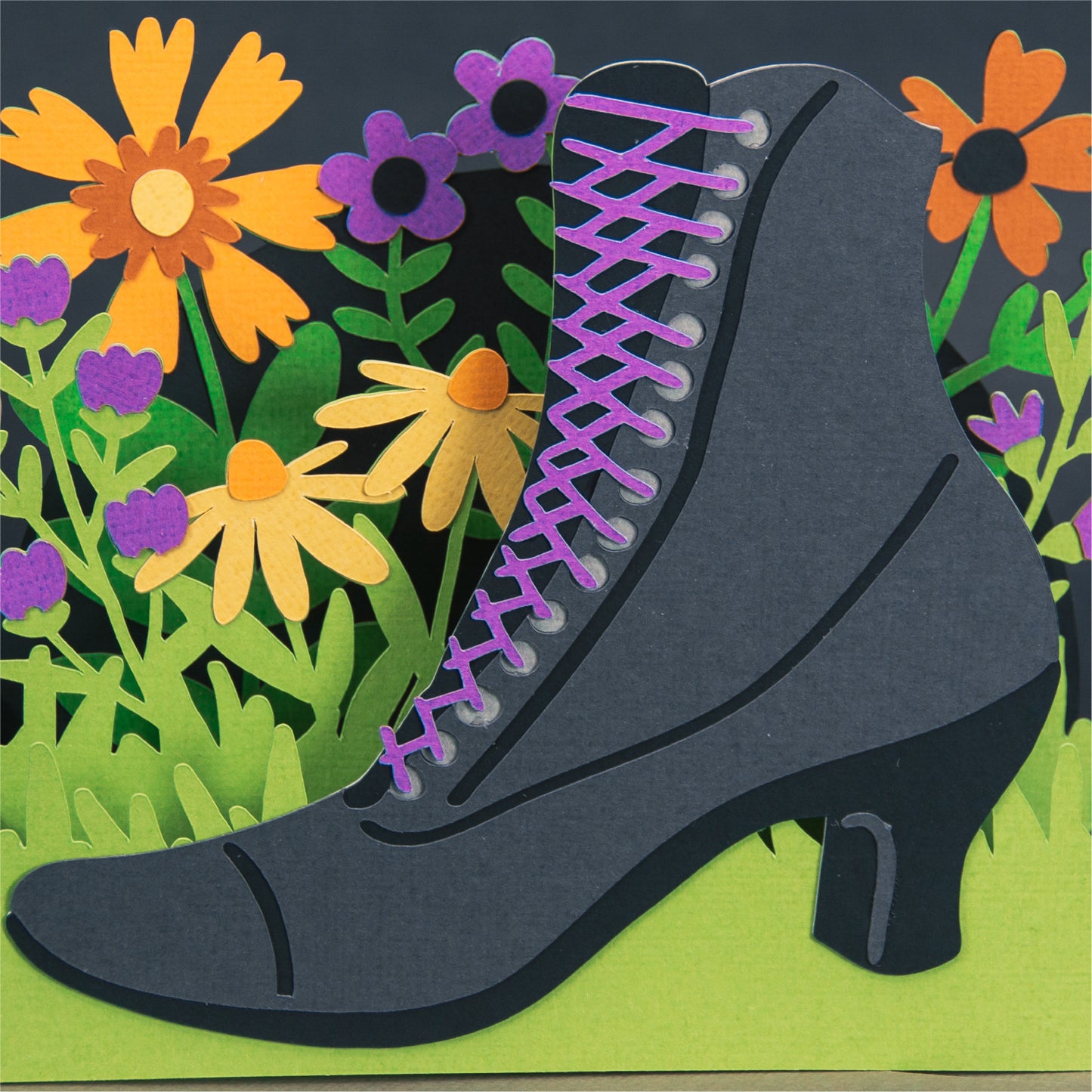 Witchy Boot with Flowers Card - 3D Halloween SVG