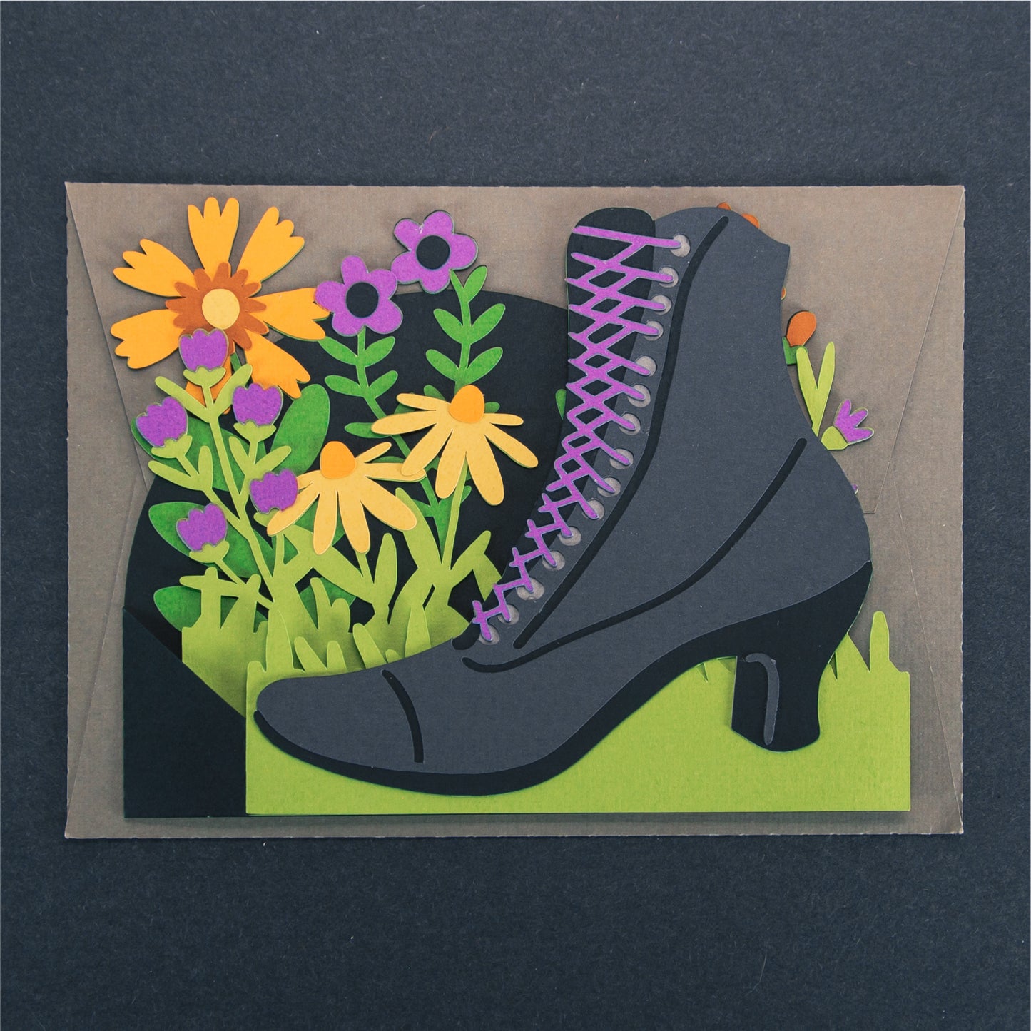 Witchy Boot with Flowers Card - 3D Halloween SVG