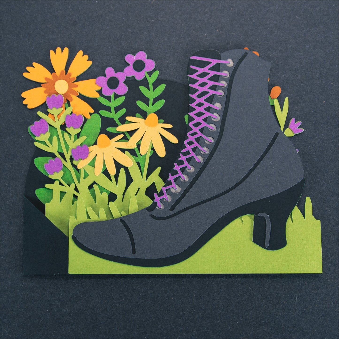 Witchy Boot with Flowers Card - 3D Halloween SVG