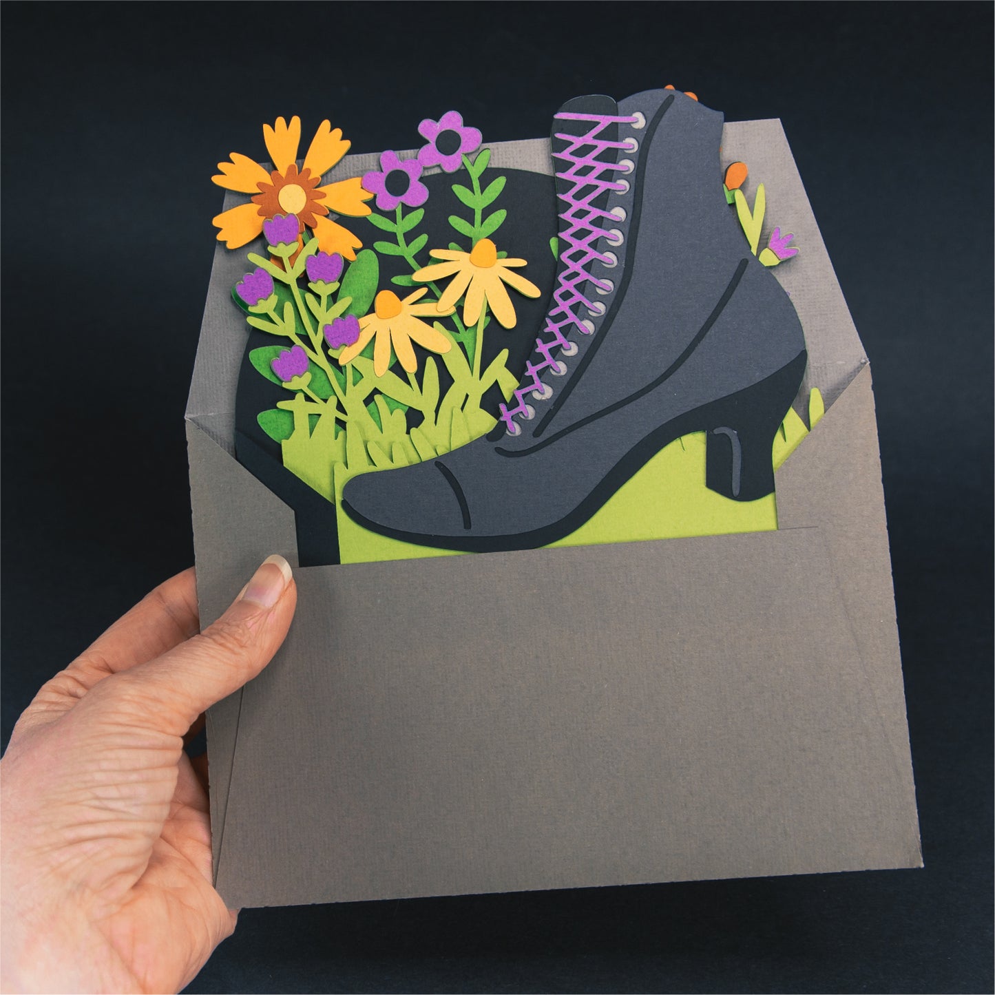 Witchy Boot with Flowers Card - 3D Halloween SVG