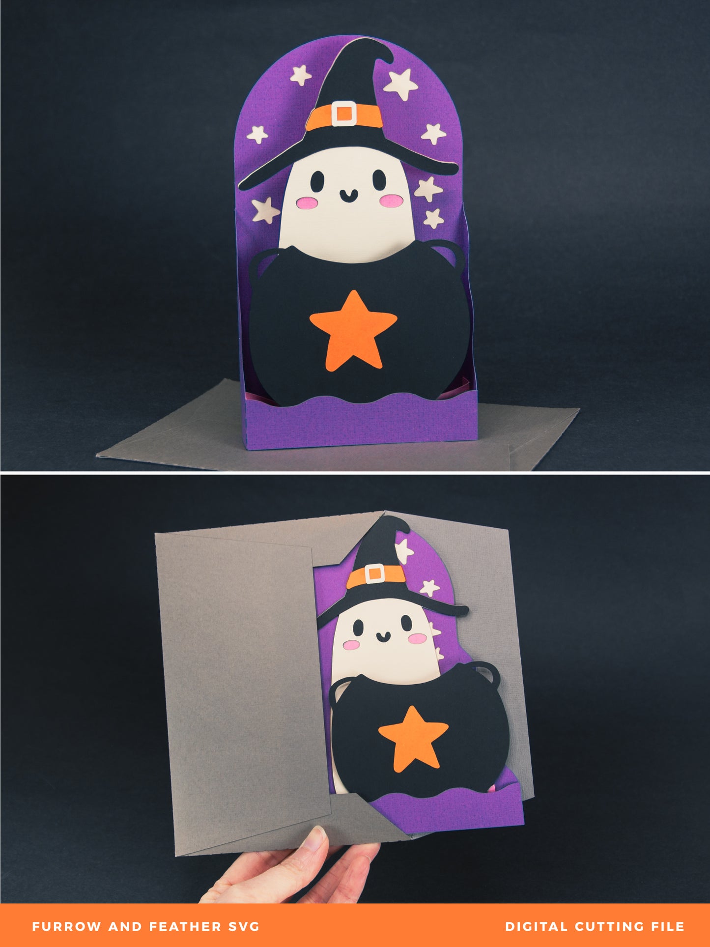 Witchy Ghost Card - 3D Halloween SVG
