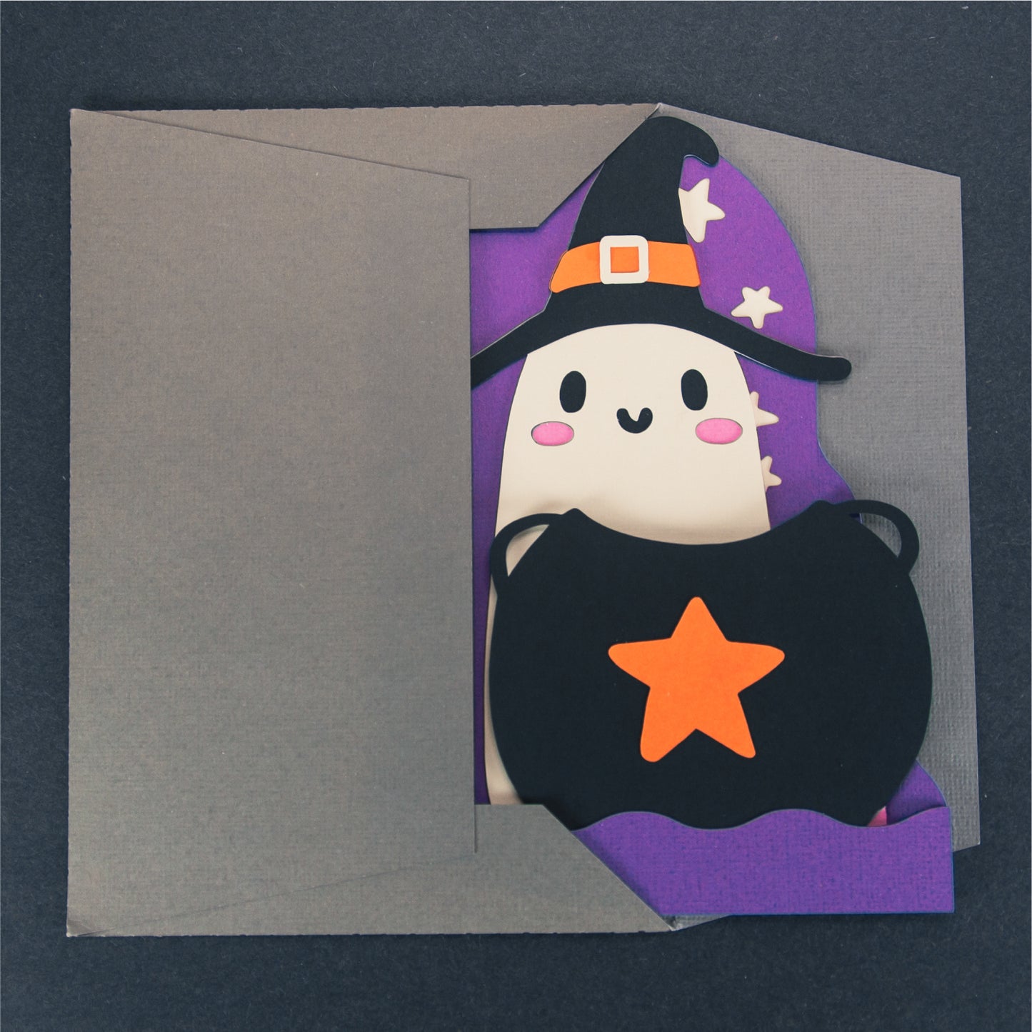 Witchy Ghost Card - 3D Halloween SVG