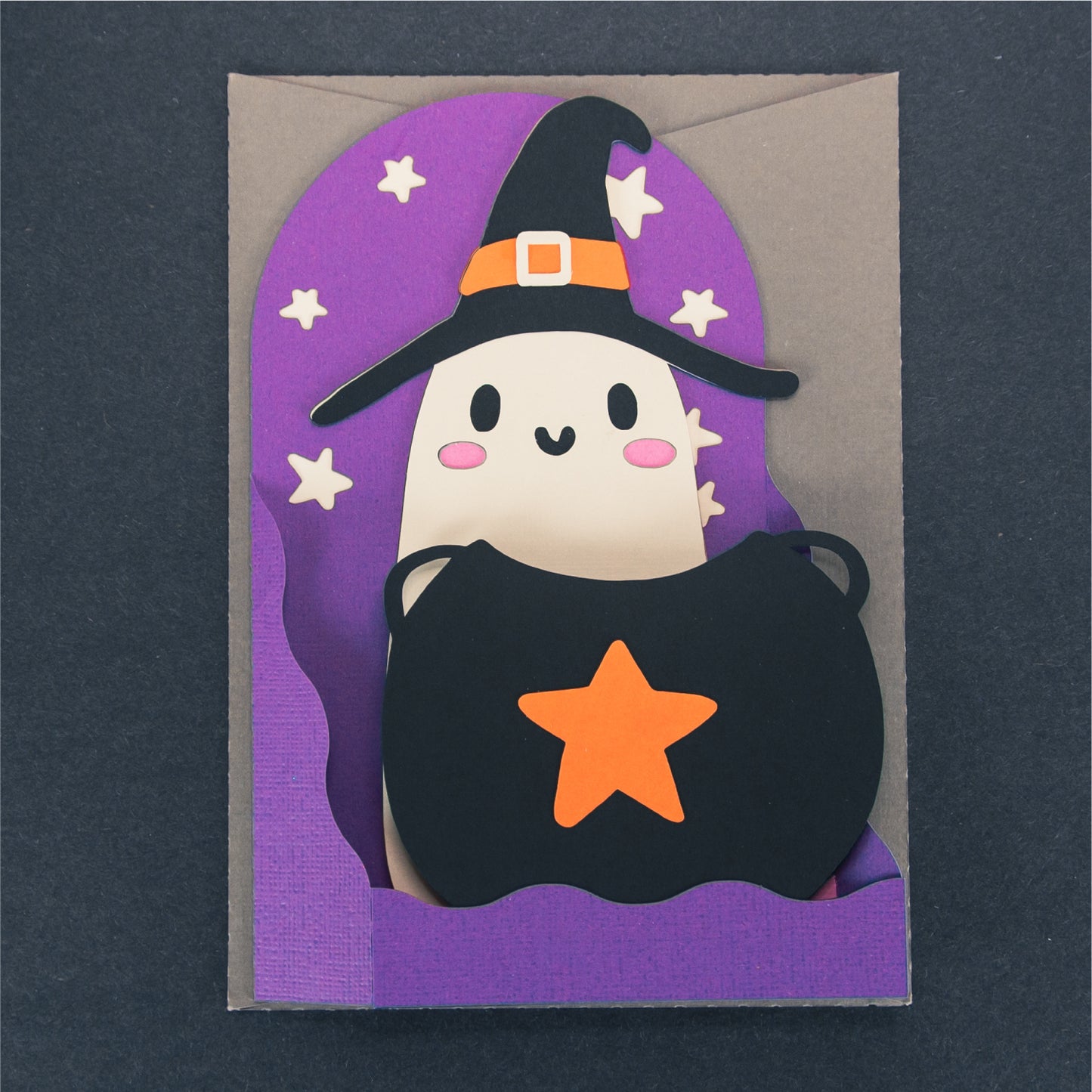 Witchy Ghost Card - 3D Halloween SVG