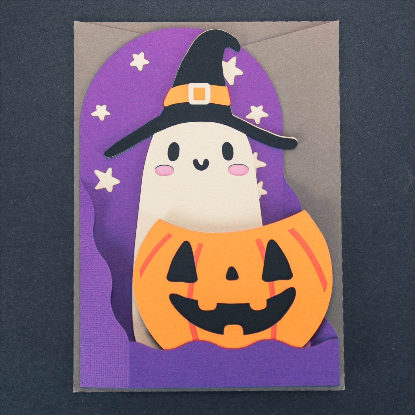 Witchy Ghost in Pumpkin Card - 3D Halloween SVG