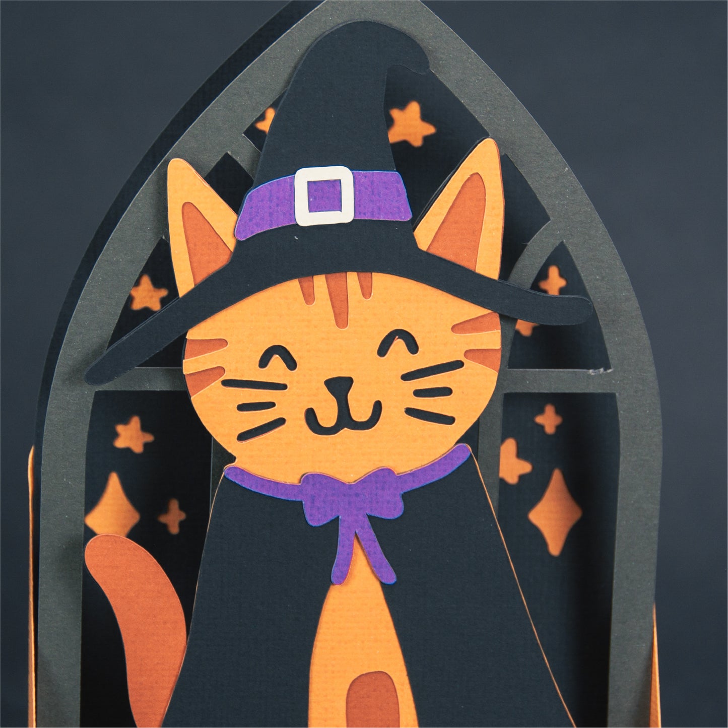Witchy Halloween Kitty Card - 3D Halloween SVG