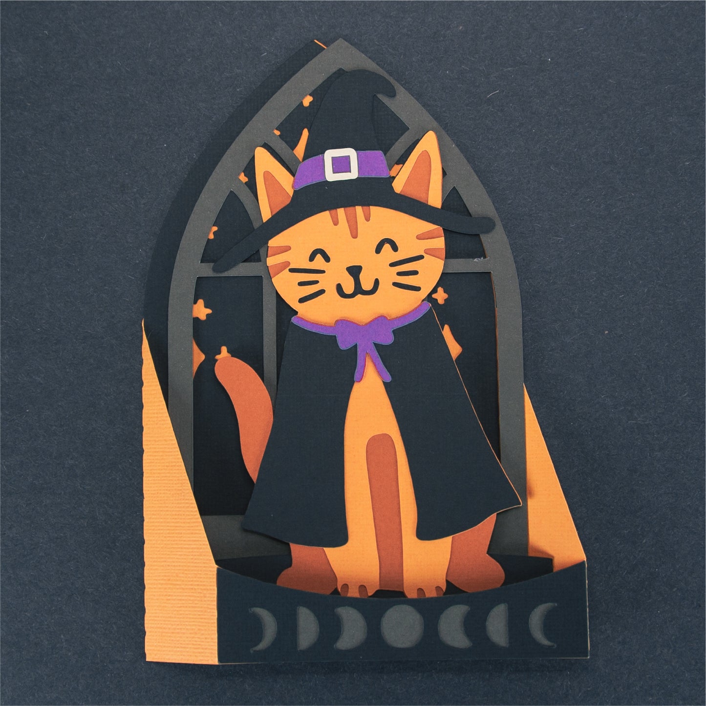 Witchy Halloween Kitty Card - 3D Halloween SVG