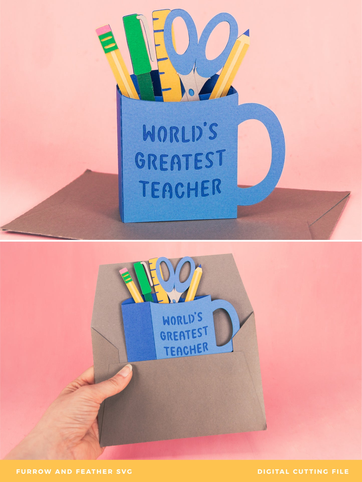 3D World's Greatest Teacher Mug Card - Teacher Appreciation Card SVG