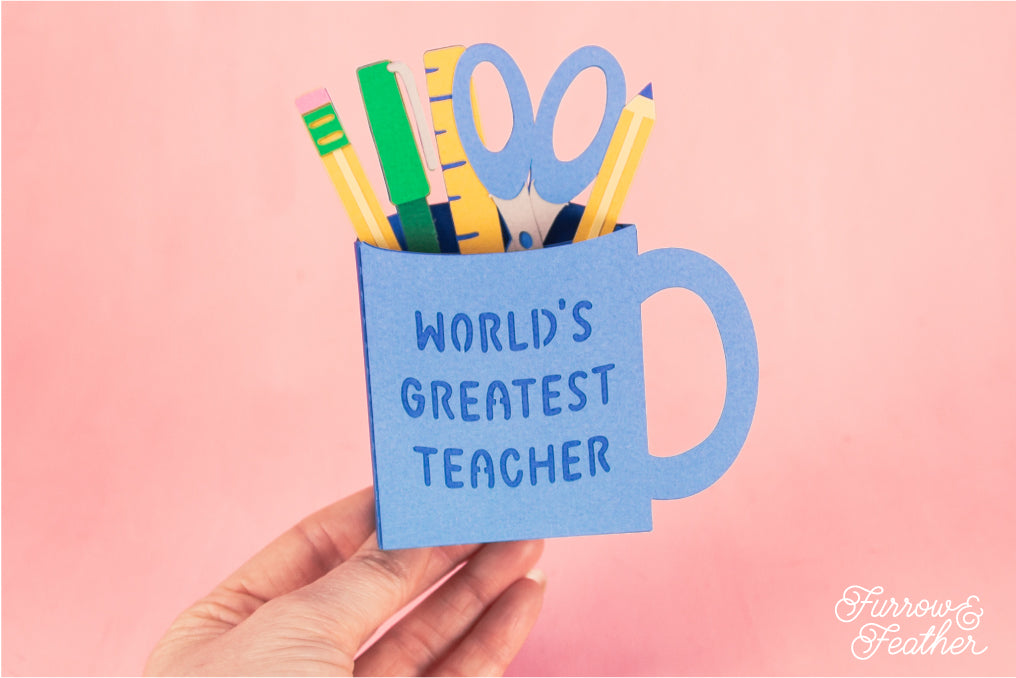 3D World's Greatest Teacher Mug Card - Teacher Appreciation Card SVG