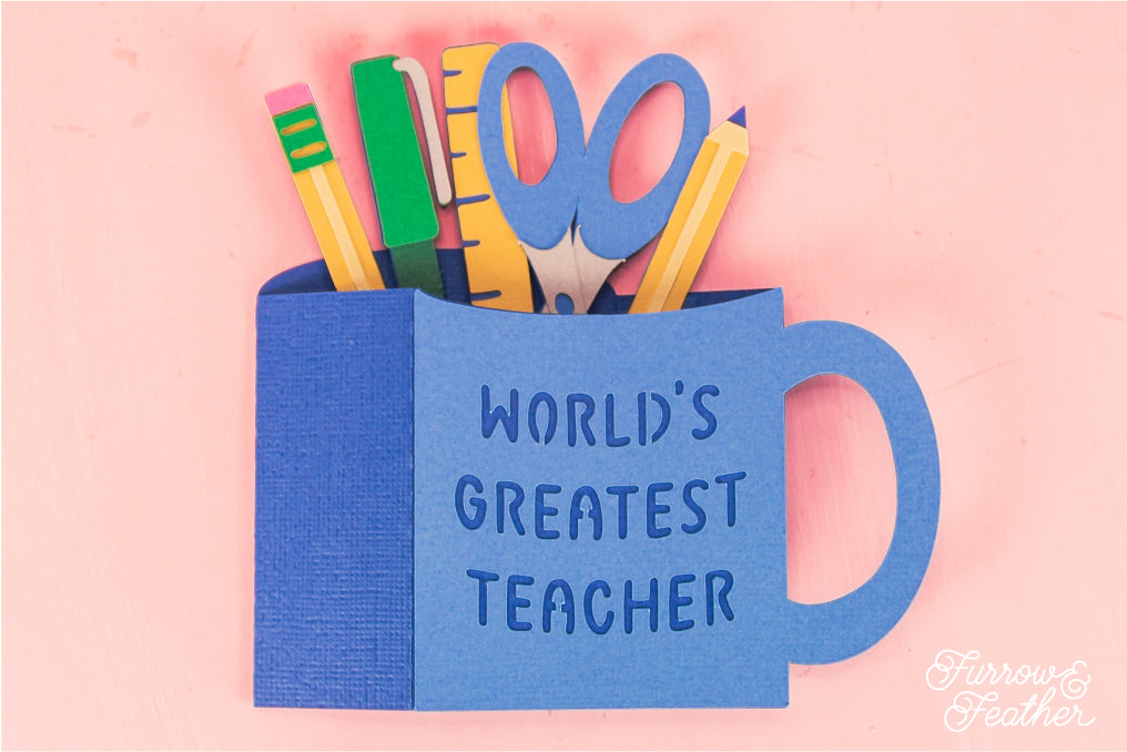 3D World's Greatest Teacher Mug Card - Teacher Appreciation Card SVG