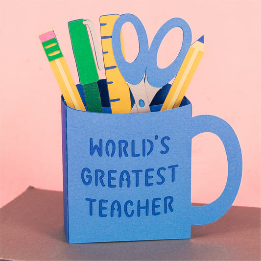 3D World's Greatest Teacher Mug Card - Teacher Appreciation Card SVG