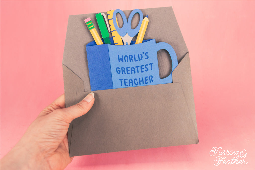 3D World's Greatest Teacher Mug Card - Teacher Appreciation Card SVG