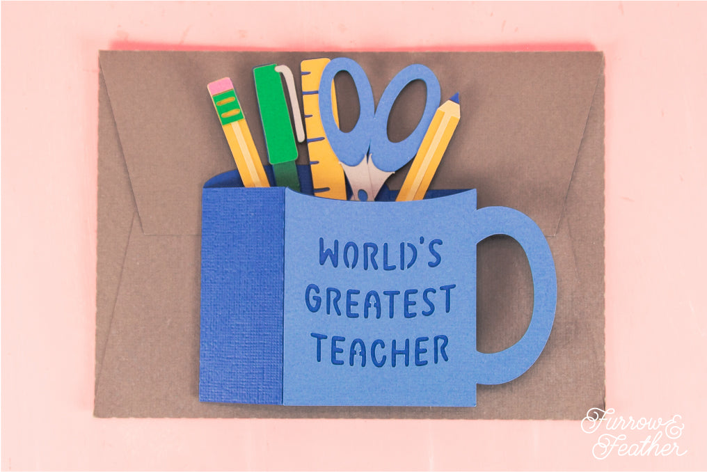 3D World's Greatest Teacher Mug Card - Teacher Appreciation Card SVG