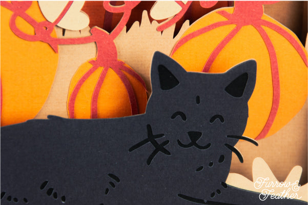 Halloween Black Cat with Pumpkins Card SVG