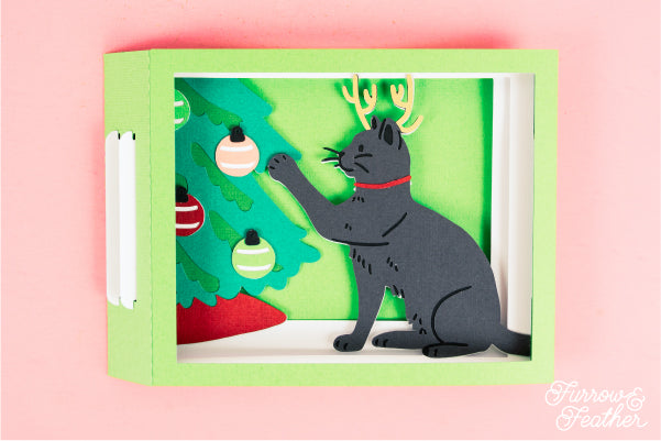 Christmas Cat with Tree Card SVG