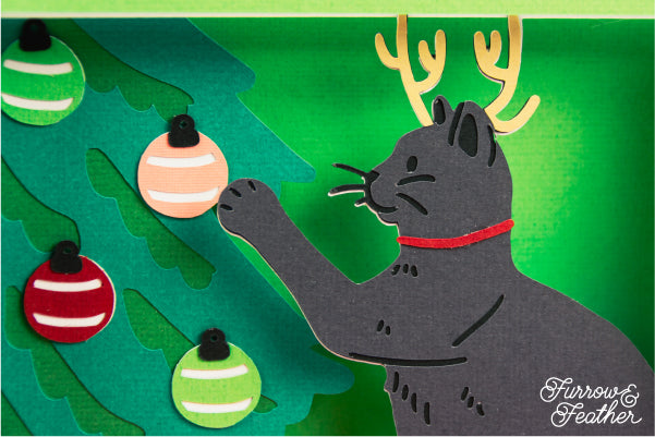 Christmas Cat with Tree Card SVG