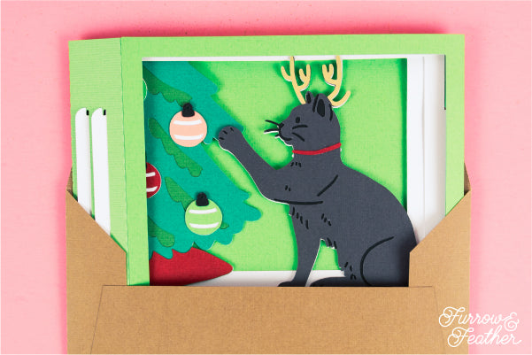 Christmas Cat with Tree Card SVG