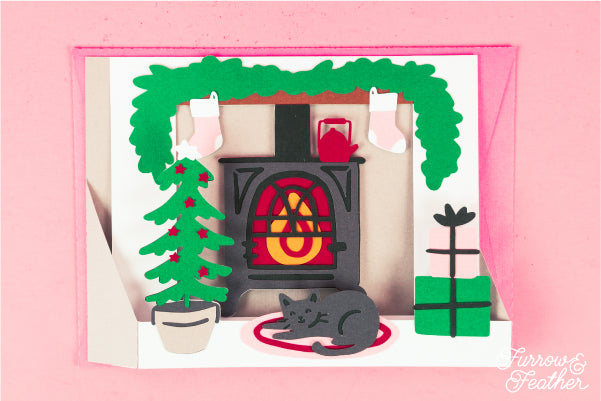 Christmas Wood Burning Stove Card SVG