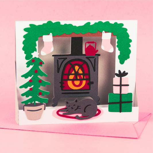 Christmas Wood Burning Stove Card SVG