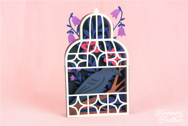 Halloween Crow in Gothic Cage Card SVG