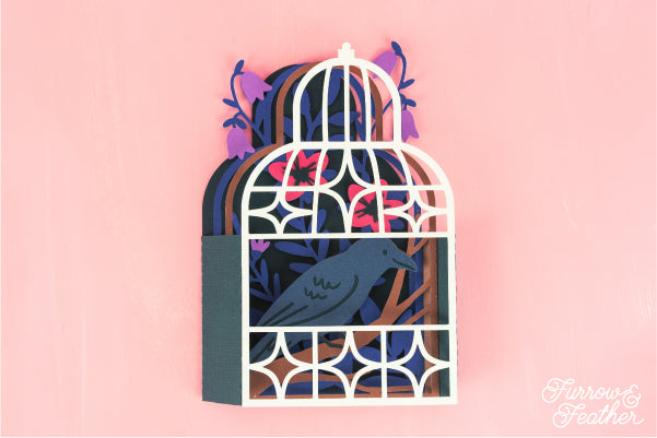 Halloween Crow in Gothic Cage Card SVG