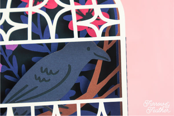 Halloween Crow in Gothic Cage Card SVG