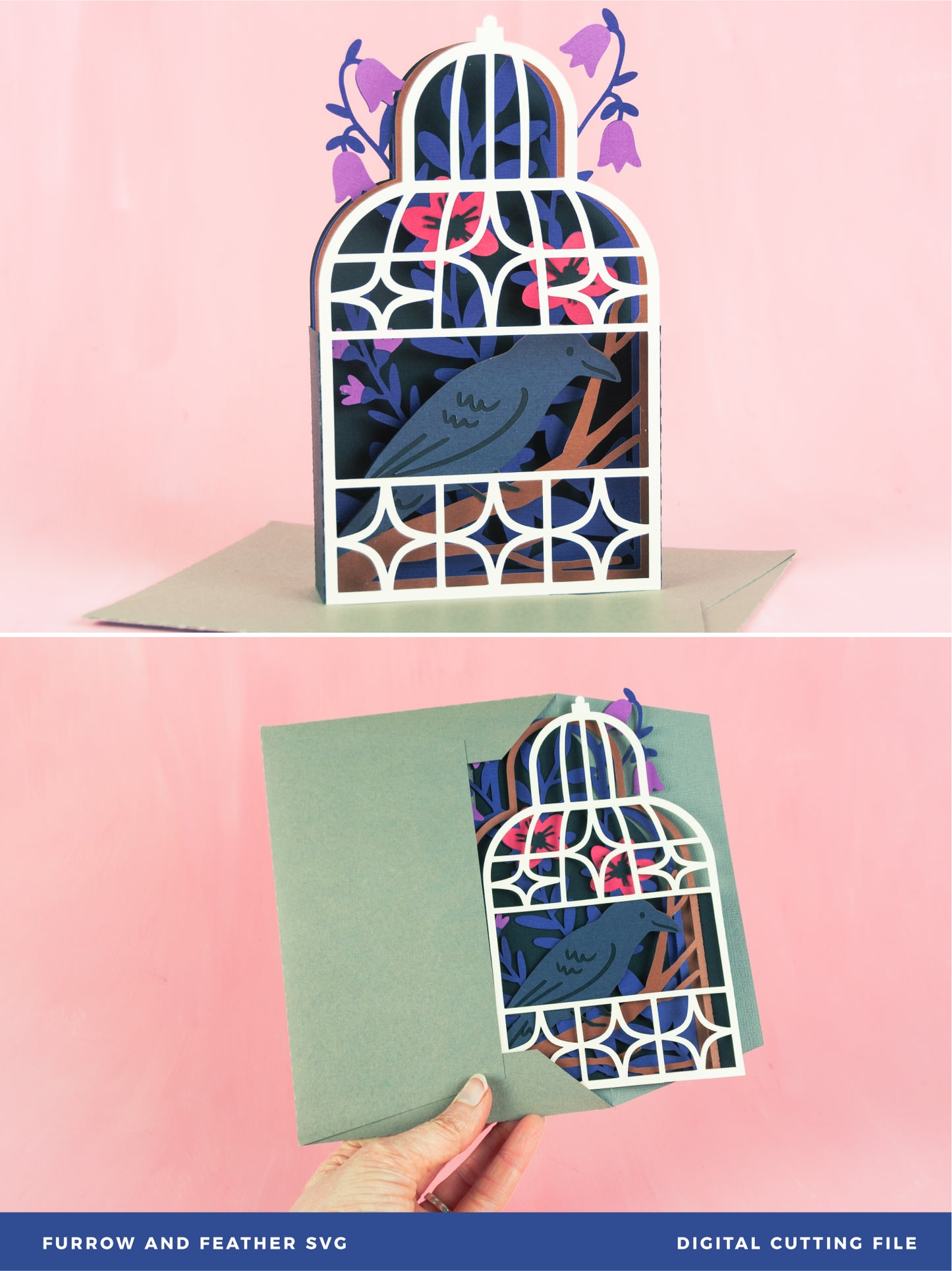Halloween Crow in Gothic Cage Card SVG