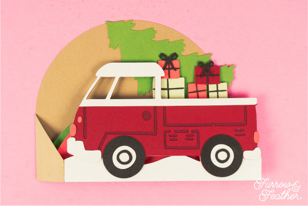Cute Truck with Christmas Tree Card SVG