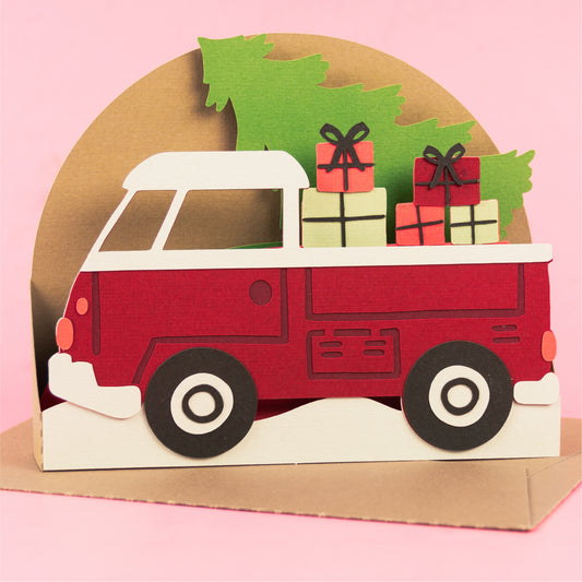 Cute Truck with Christmas Tree Card SVG