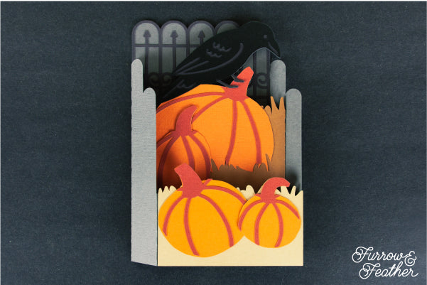 Halloween Raven with Pumpkins Card SVG