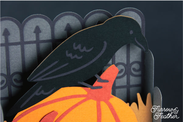 Halloween Raven with Pumpkins Card SVG