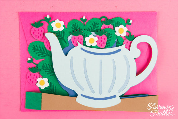 Strawberry Teapot Card SVG