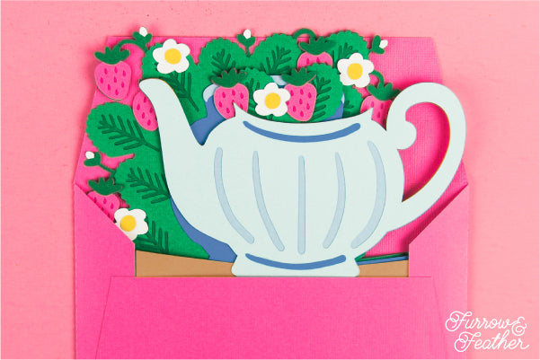 Strawberry Teapot Card SVG