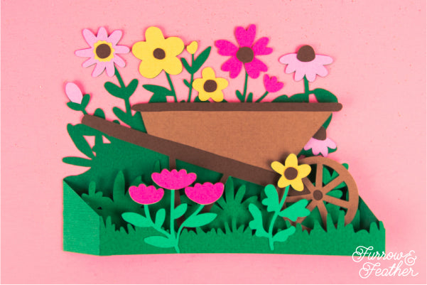 Wildflower Garden Wheelbarrow Card SVG