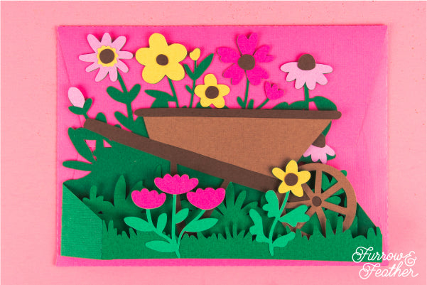 Wildflower Garden Wheelbarrow Card SVG