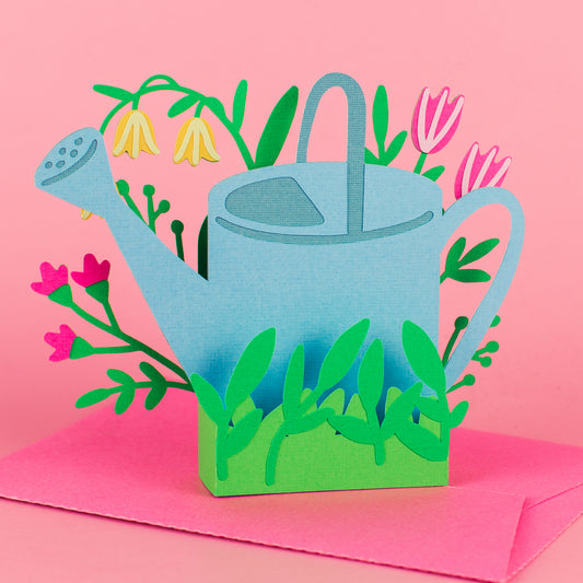 Watering Can with Flowers Card SVG
