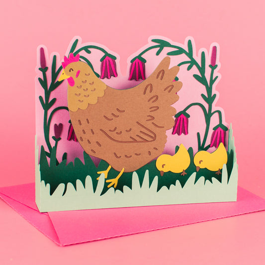 Chicken Mama Hen and Chicks Card SVG