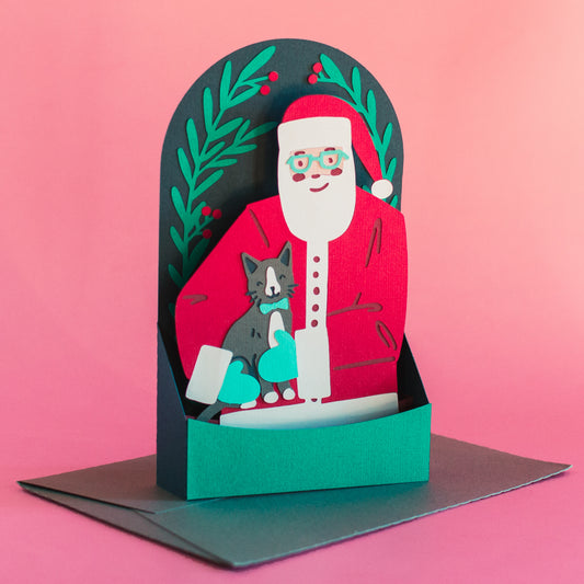 Christmas Santa with Cat Card SVG