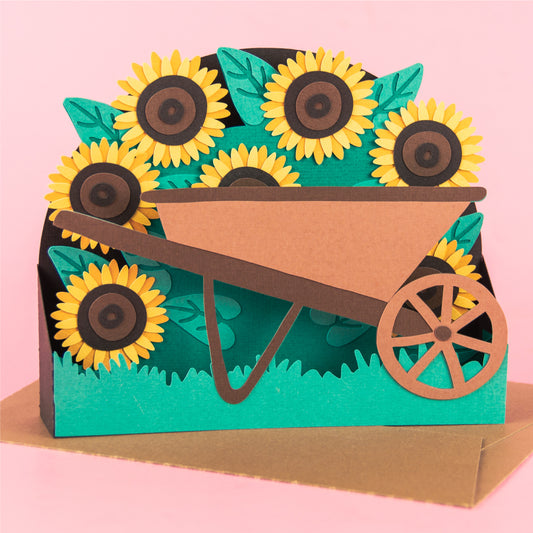Wheelbarrow with Sunflowers Card SVG
