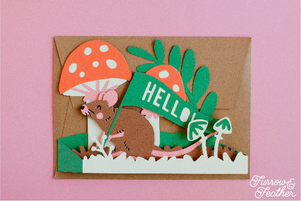Mouse with Mushrooms Card SVG