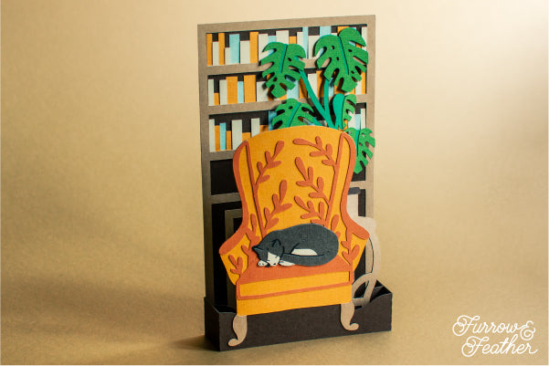 Sleeping Cat Bookshelf Card SVG