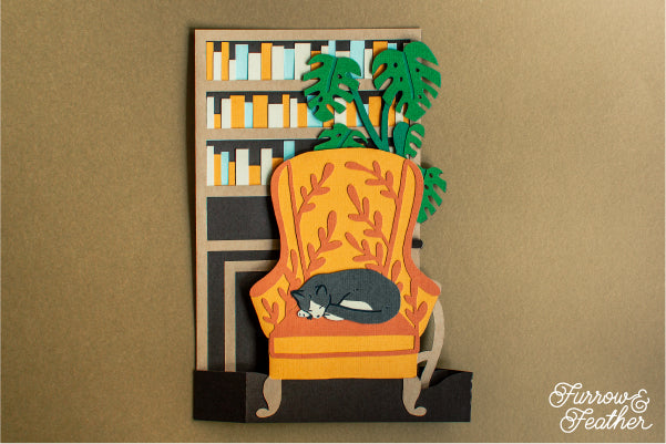 Sleeping Cat Bookshelf Card SVG