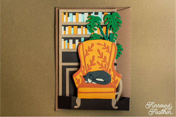 Sleeping Cat Bookshelf Card SVG