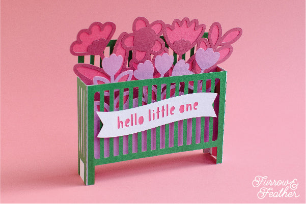 Baby Crib with Flowers Card SVG