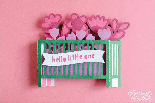Baby Crib with Flowers Card SVG