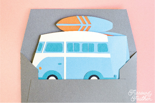 VW Bus with Surfboard Card SVG