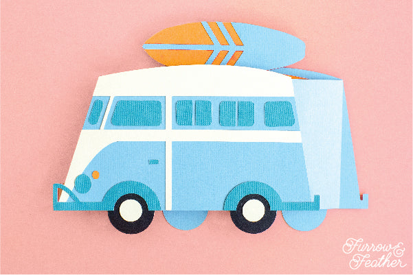 VW Bus with Surfboard Card SVG